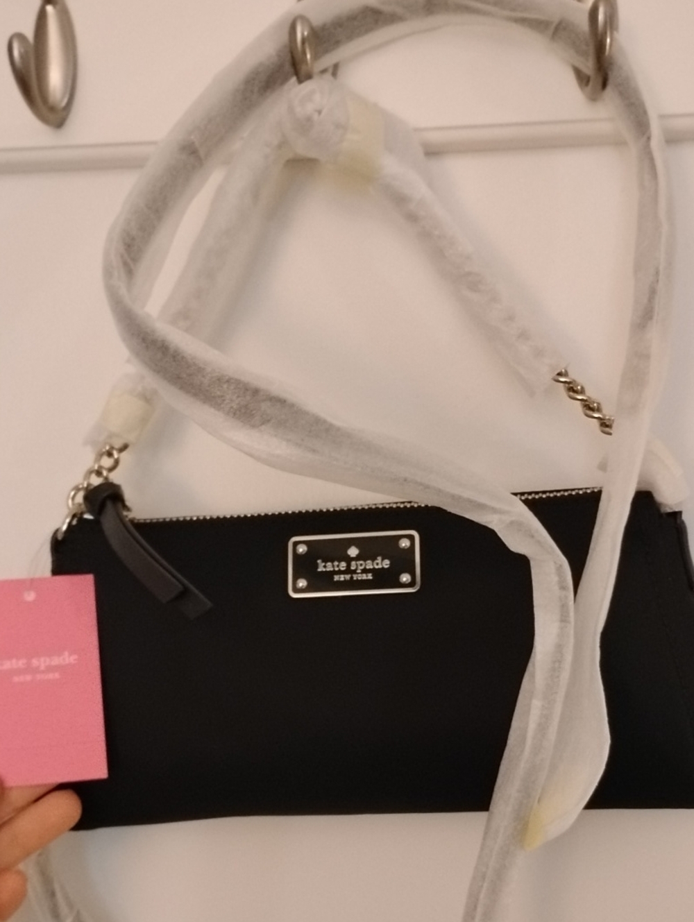 kate spade Black Leather Crossbody with Gold Plaque